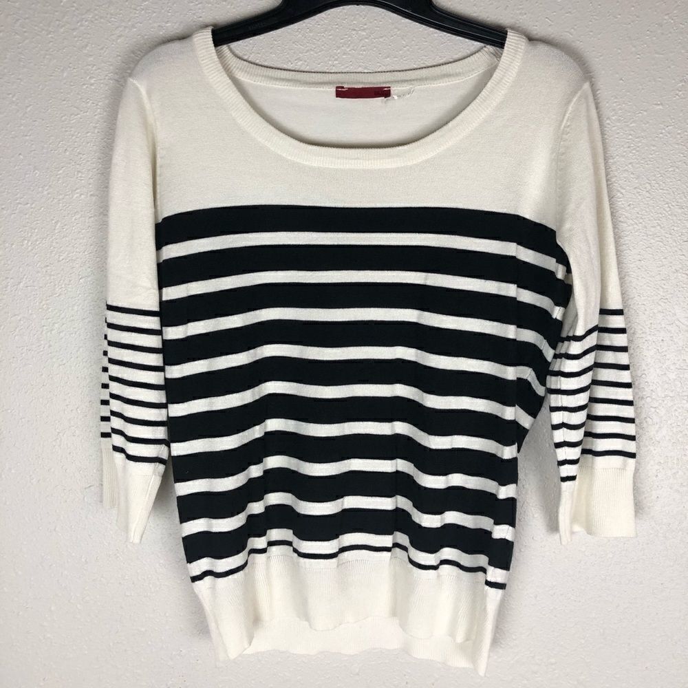 Black and White Striped Sweater by Red Size Large